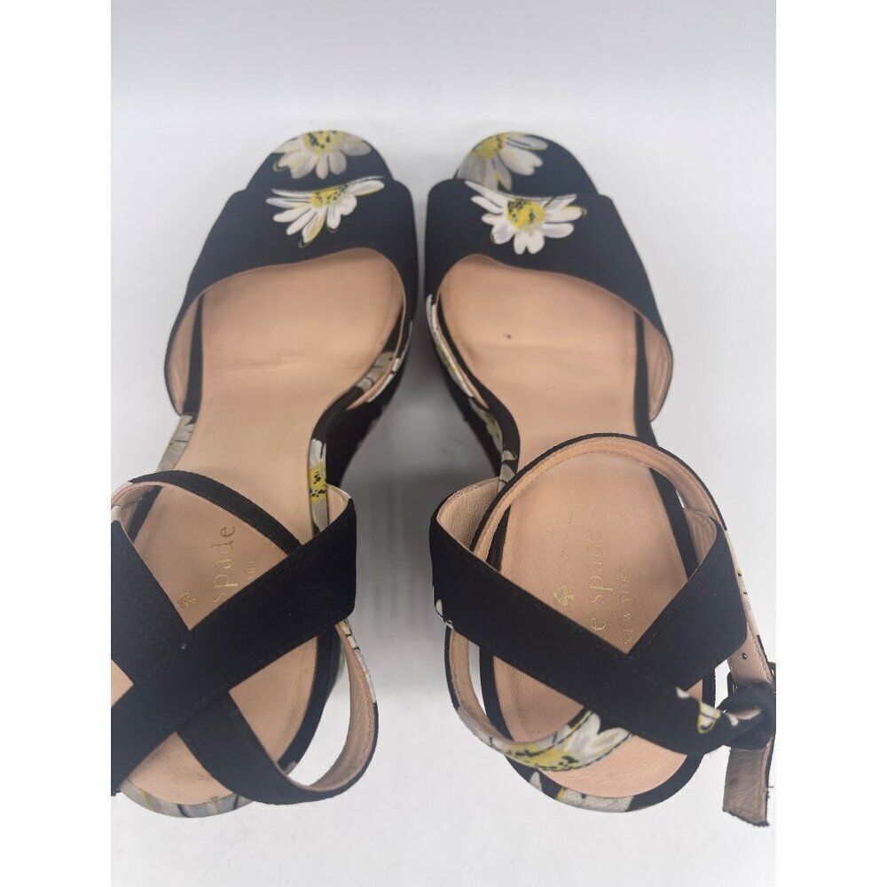 Kate Spade Dellie Women Black Canvas Floral Print Platform Wedge Size 10M - Picture 6 of 9